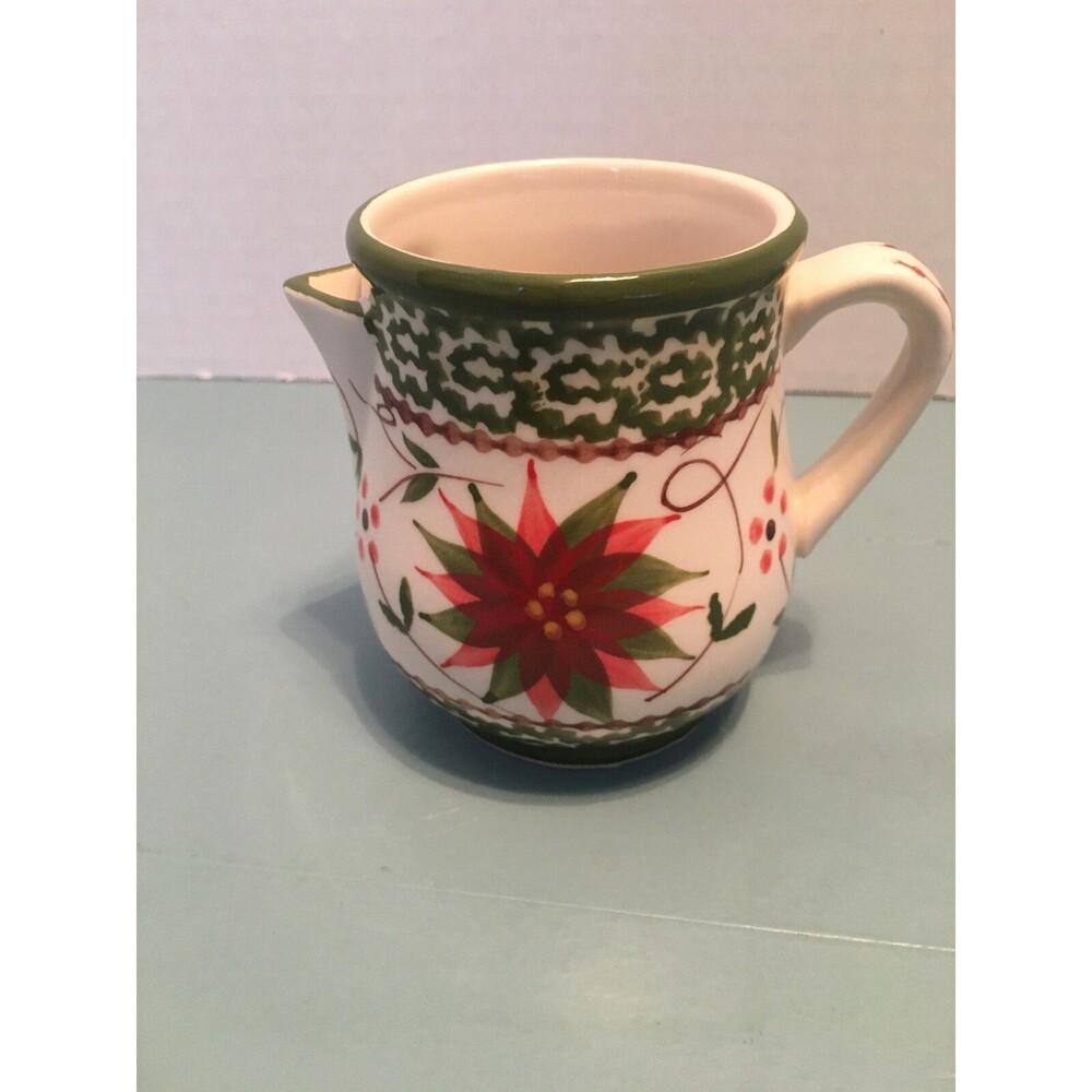 Old World by Temp-Tations Presentable Ovenware Creamer Flowers 3.5" Green